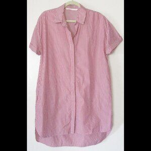 Shirt dress with red & white pinstripes, size M